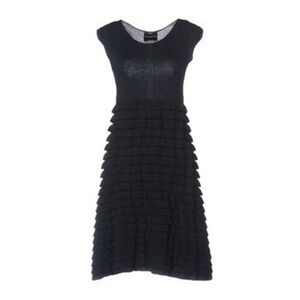 Atos Lombardini Black Ruffle Bottom cap sleeve Midi dress NWT Womens 4